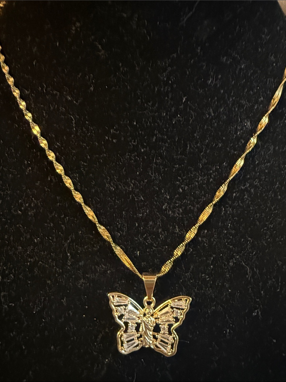 Gold Butterfly Pendant Necklace  Stainless Steel - Women's Jewelry